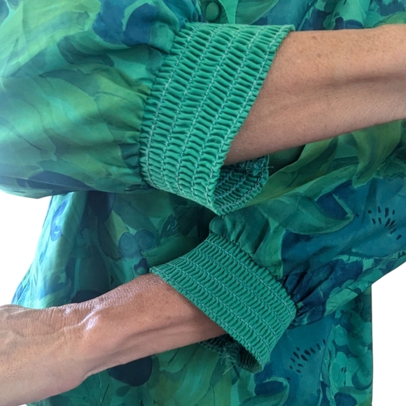 Vintage GW Division of Graff Tropical Green Floral Half Button Blouse Top Size M - Picture 14 of 14